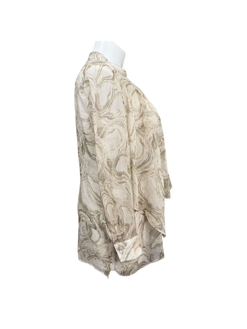Chico's Blouse Size XL Beige Brown Marble Print - Picture 4 of 9